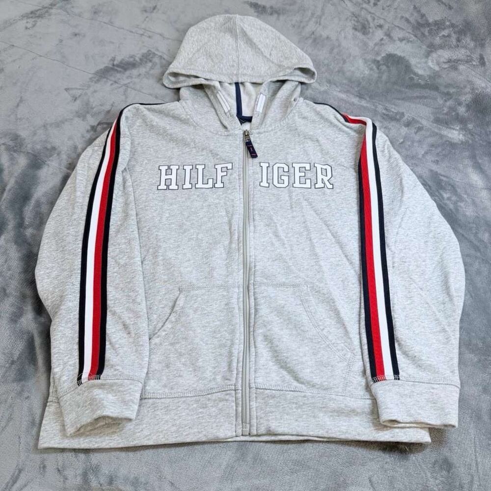 Tommy Hilfiger Kids Sz XL 14/16 Gray Full Zip Hoodie Sweatshirt USA Preppy
